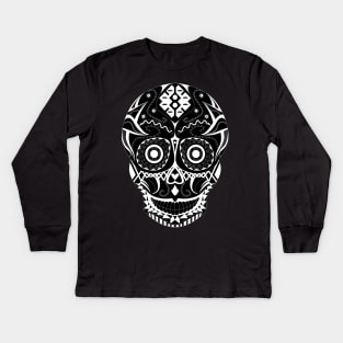 black catrina sugar skull in pattern ecopop Kids Long Sleeve T-Shirt